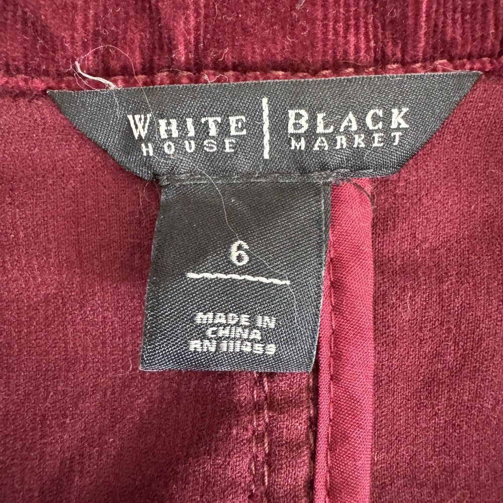 White House Black Market Corduroy Blazer Women 6 Burgundy Peplum Military Y2K - Picture 9 of 13